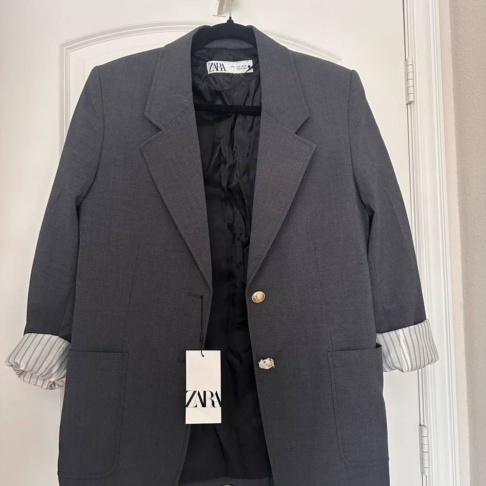 Zara Charcoal Blazer with Gold Accent